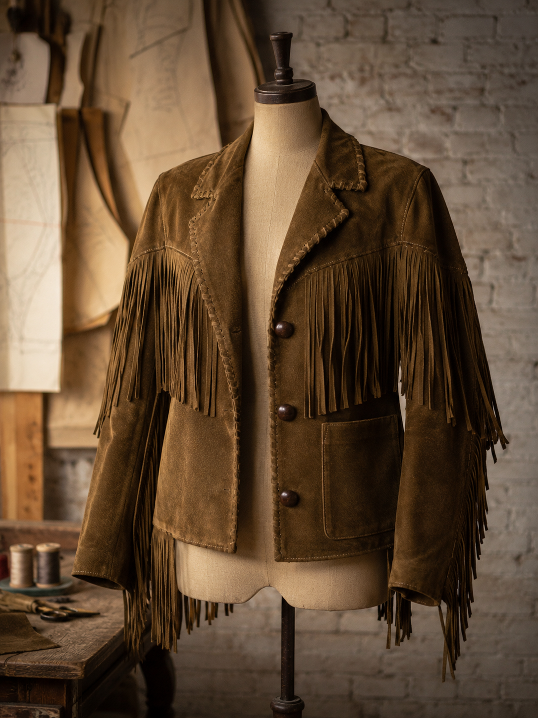 Bespoke hand-stitched suede fringe jacket